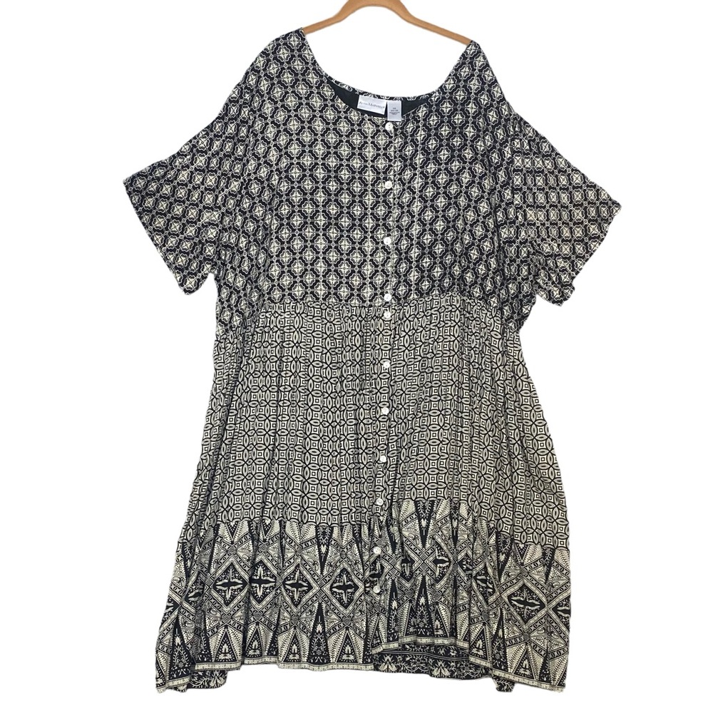 Anna Maxwell Tiered Dress Mixed Prints Button Front Women’s Size 5X 34/36